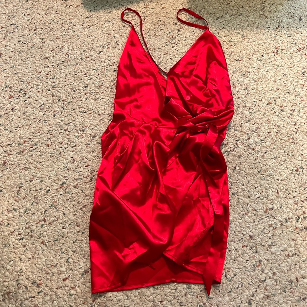 Red Satin Wrap Dress